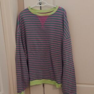 Free People Pink and Green Striped Sweatshirt